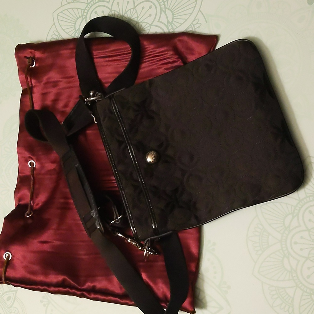 Coach Crossbody in Black with Quilted Cloth and cloth material straps